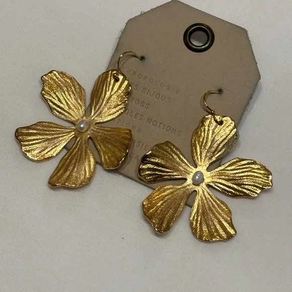 Anthropologie Gold Floral Earrings - Picture 2 of 5